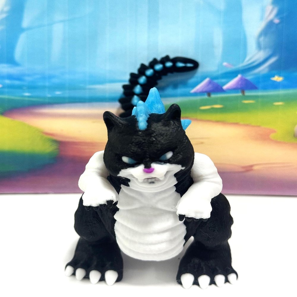 Catzila, 3D Printed Glow in The Dark Fidget Toy, 3 inches Tall Catzila Articulated Fidget Toy | Cat | Desk Toy | Silly Gift Idea Gift for Animal Lovers -ACZ-Black