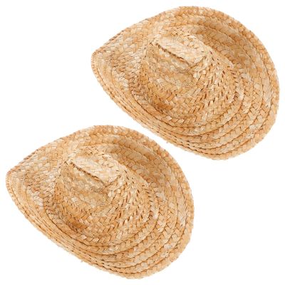 ABOOFAN 2PCS DIY Mini Hat: Miniature Straw Craft Cap for Dolls Pets Decorations - Pet Costume Hats for Western Party Creative Projects Tiny Displays
