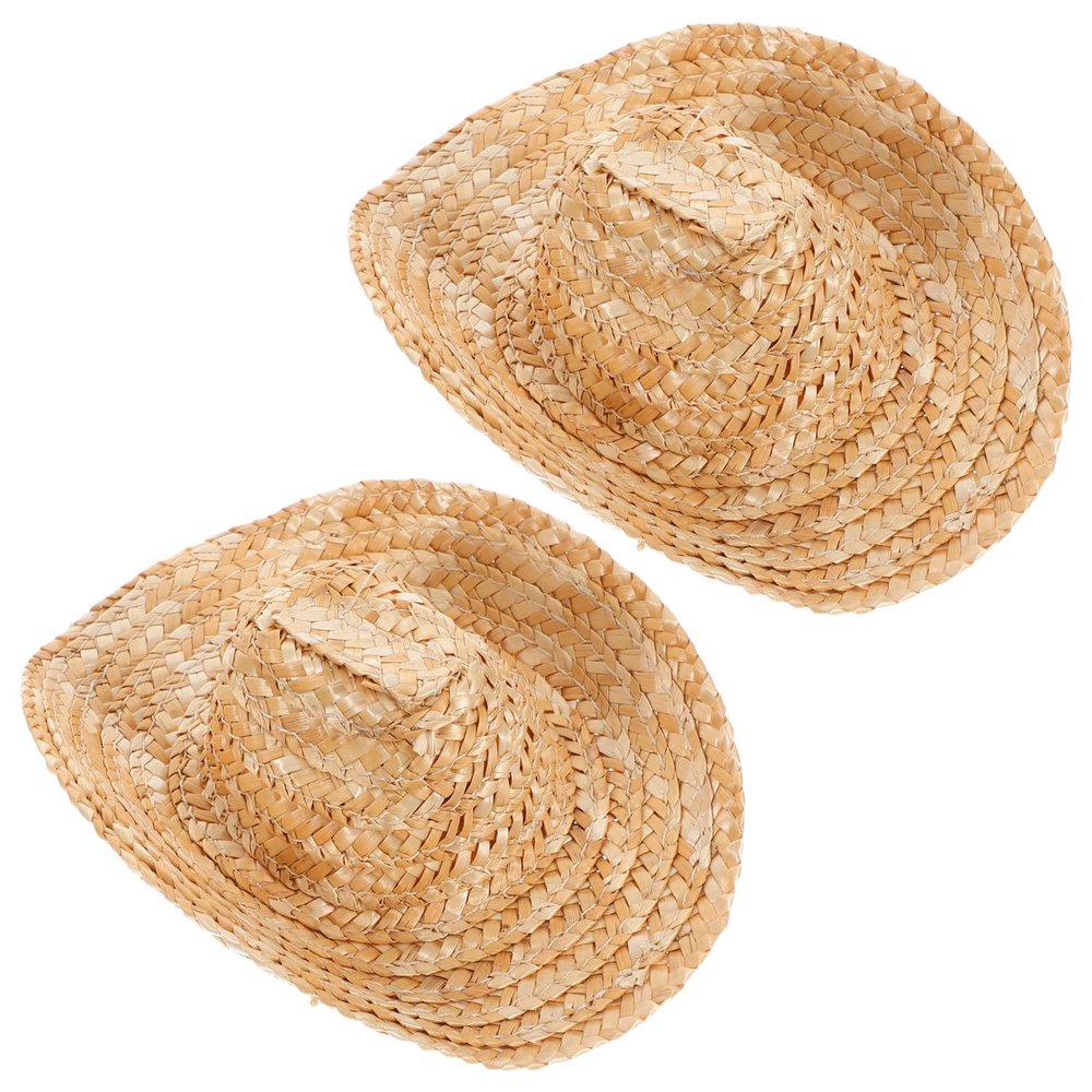 ABOOFAN 2PCS DIY Mini Hat: Miniature Straw Craft Cap for Dolls Pets Decorations - Pet Costume Hats for Western Party Creative Projects Tiny Displays