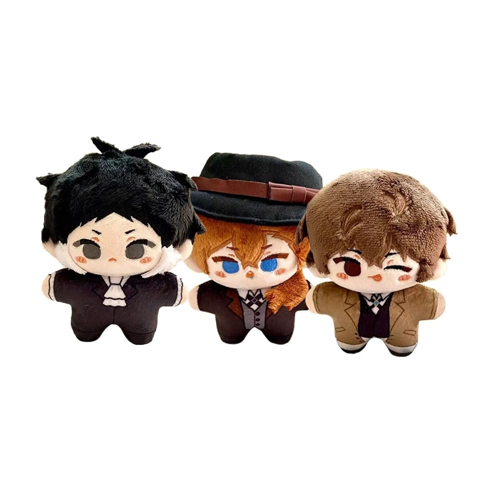 3pcs BSD Plushies Dazai Osamu Plush Nakahara Chuuya Soft Figure Stuffed Doll, 10cm Akutagawa Ryunosuke Anime Plushies Schoolbag Wallet Pendant Charm