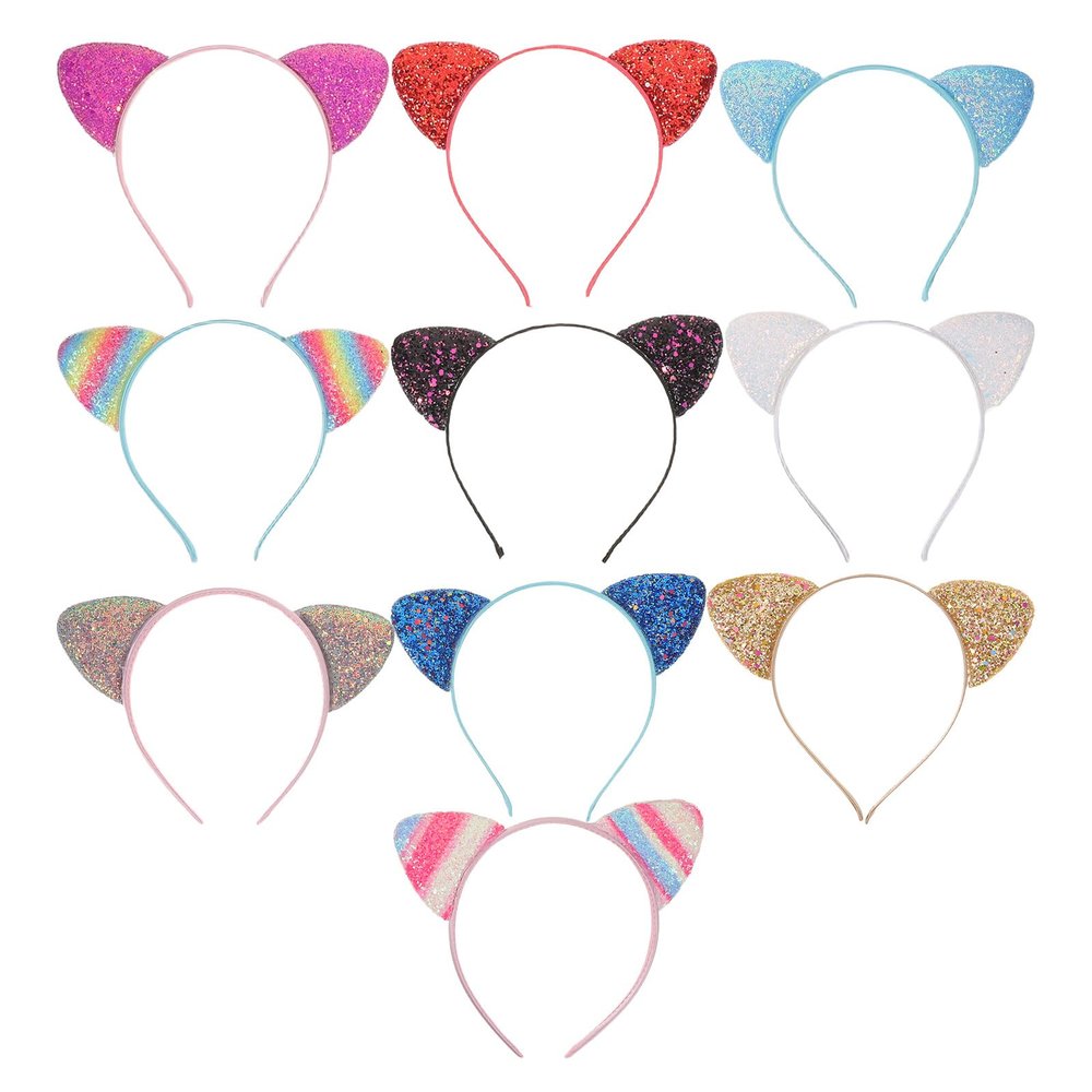 Alipis 10pcs Cat Ears Headband: Cute Animal Ears Hair Accessory - Sequins Hairpiece - For Cosplay Halloween Parties Headwear Cosplay Prop