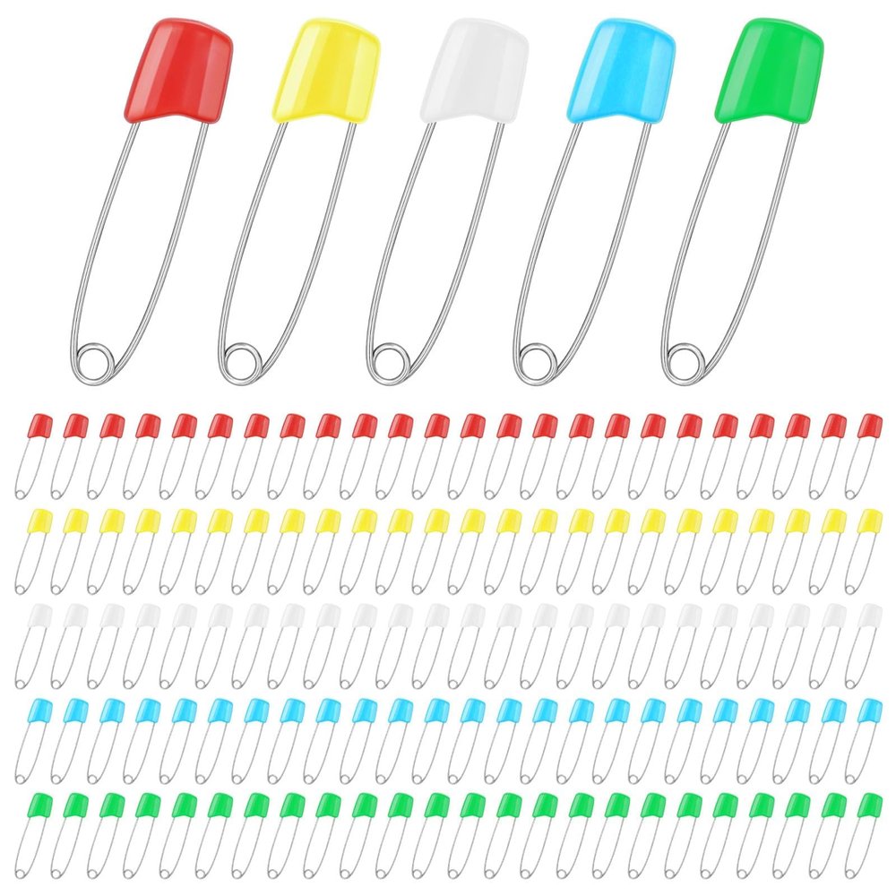120 Pcs Diaper Pins,2.2 Inch Baby Safety Pins Colorful Stainless Steel Diaper Nappy Pins for Cloth Diapers,Plastic Head,5 Colors,Safe Locking Closures