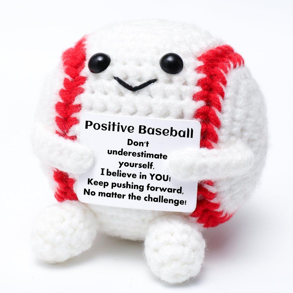 OkiyiD Mini Funny Positive Gifts Baseball, Knitted Wool Baseball Crochet Toy with Positive Card, Creative Cute Emotional Support Cheer Up Keepsake Gift for Kids Boys Men College Temmate