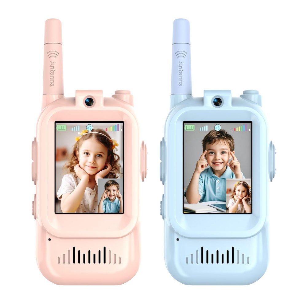 Walkie Talkies for Kids, Video Walkie Talkies 2 Pack with Screen Display, Rechargeable Toy Radios for Ages 3-12, Voice Changer & Real-Time Video Chat, Long Range, Gifts for Boys Girls (Blue & Pink)