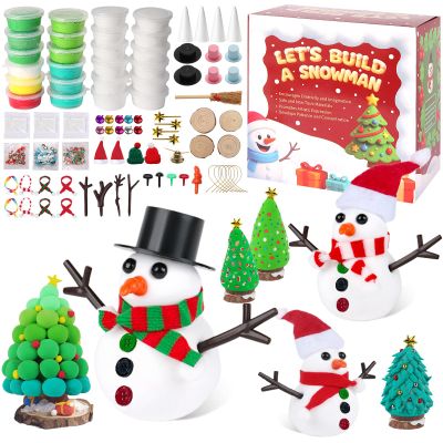 FIIOEOY 24 Pack Build a Snowman & Christmas Trees Clay Kit for Kids Colorful Air Dry Clay Christmas Craft Set, Modeling Craft DIY Set, 2-in-1 Snowman Tree Activity, Creative Xmas Gift for Boys Girls