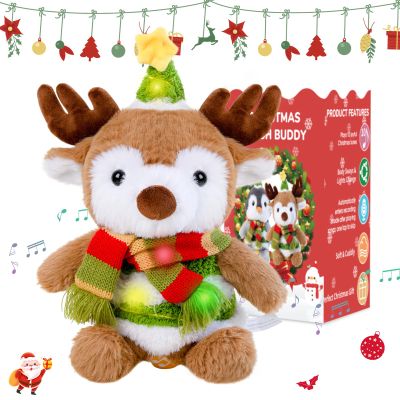 LLUKEME Reindeer Stuffed Animal Dancing Singing Plush with Music Light Voice Mimicking Function for Kids Adults Gifts