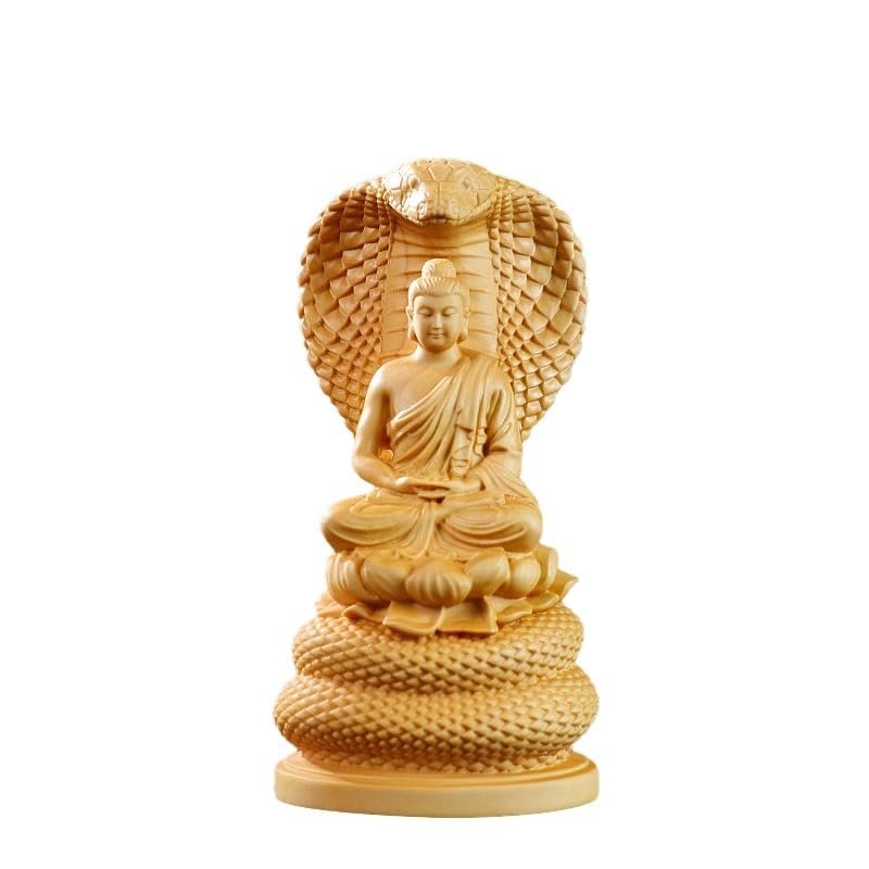4.72" Naga Buddha Statue Hand-Carved Shakyamuni Meditation Sculpture with Serpent Hood | Sacred Serpent Guardian Spiritual Wood Art | Zen Home Office Altar Decor & Mindful Gift Collection