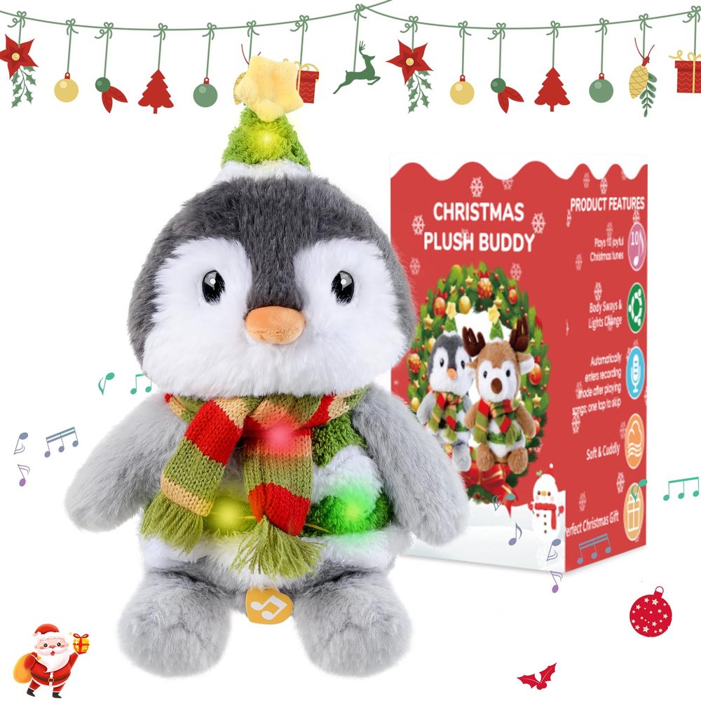 LLUKEME Penguin Stuffed Animal Dancing Singing Plush with Music Light Voice Mimicking Function for Kids Adults Gifts