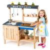 HONEY JOY Mud Kitchen, Cedar Wood Pretend Play Kitchen for Toddler, Removable Sink, Cook Accessories, Planter Box, Storage Cabinet, Outdoor Kids Kitchen Playset for Garden Fun, Natural view 1