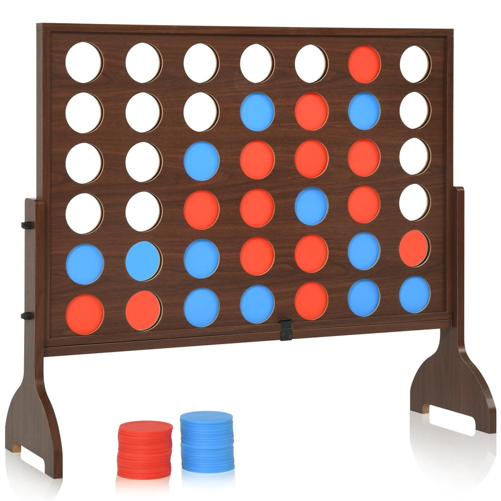 Giant Wooden 4 in a Row Game 2.8Ft, Outdoor Yard Game for Famlies Adults, 42 Pcs Chips & Durable Carrying Bag