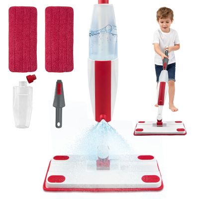 iselyn Kids Spray Mop - Fun & Educational Montessori Housekeeping Toys Mini Size Cleaning Set Includes Kids Mop with Real Water Sprayer Washable Microfiber Pads & Scraper