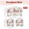 3Pcs/Set 1 12 Scale Dollhouse Furniture, Floral Pattern Double Single Dollhouse Couch with Pillow Armchair Sofa Living Room Furniture Wooden Accessories| Miniature view 2