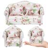 3Pcs/Set 1 12 Scale Dollhouse Furniture, Floral Pattern Double Single Dollhouse Couch with Pillow Armchair Sofa Living Room Furniture Wooden Accessories| Miniature view 3