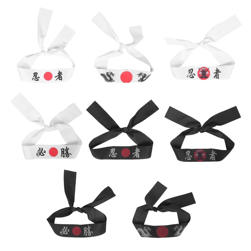 BESPORTBLE 8pcs Ninja Headbands - Japanese Samurai Headband - Bandana Headwear Karate Party Favors for Sports Tennis Basketball Running Workout
