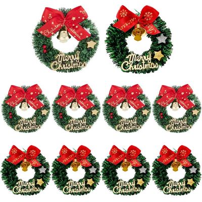 OLYCRAFT 10Pcs 2 Styles Mini Artificial Christmas Wreaths Ornaments Miniature Christmas Wreath Mini Wreaths with Bow and Bell Miniature Xmas Wreath for Tree Holiday Home Decoration