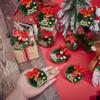 OLYCRAFT 10Pcs 2 Styles Mini Artificial Christmas Wreaths Ornaments Miniature Christmas Wreath Mini Wreaths with Bow and Bell Miniature Xmas Wreath for Tree Holiday Home Decoration view 3