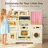 Play Kitchen for Toddlers with Felt Storage Boxes & Range Hook, Wooden Kids Kitchen Playset with Oven, Microwave, Ice Maker, Toy Kitchen Set with Coffee Maker for Girls & Boys Age 3+, Pink Curtains view 2