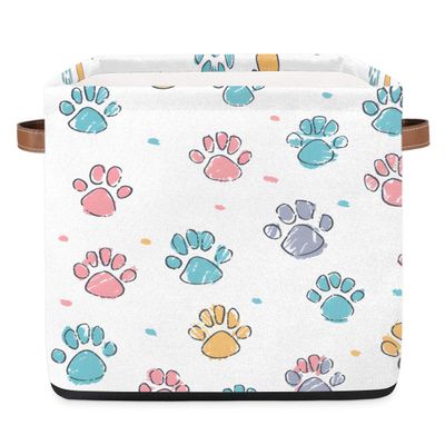 MARYHFENVA 13" Dog Paw Print Storage Baskets for Organizing, Fabric Collapsible Storage Bins Box Colorful Decorative Toy Organizer Baskets for Closet Shelves Gift Basket