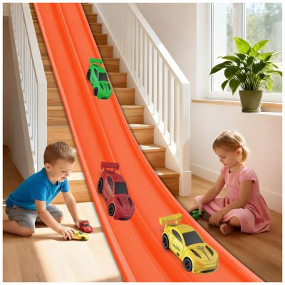 15 Ft Flexible Race Track Toy Set, DIY Bendable Dual Lane Race Car Track with Strong Suction Cups, Portable Racing Track for 1:64 Diecast Cars, Easy Install Racetrack for Kids Ages 3+, Orange