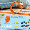 15 Ft Flexible Race Track Toy Set, DIY Bendable Dual Lane Race Car Track with Strong Suction Cups, Portable Racing Track for 1:64 Diecast Cars, Easy Install Racetrack for Kids Ages 3+, Orange view 2