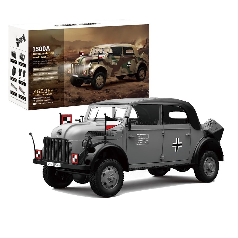 Kafoopolly HG4-51 1/18 RC Crawler, Electric Brushed 2.4Ghz 4WD Simulation Remote Control Military Transport and Command Vehicle Model, Gift for Army Enthusiastse (High-end Version/RTR Version/Gray)