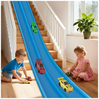 Safotad Flexible Race Track for Kids 15 Ft Flexible Race Track Toys with Suction Cups Roll Up DIY Dual Lane Race Car Track Compatible with Diecast for 1:64 Cars Birthday Gift for Kids Ages 3+, Blue
