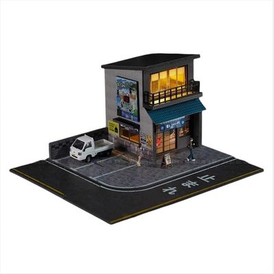 1:64 Diorama Japanese Street Garage,LED Parking Lot Scene Display Case