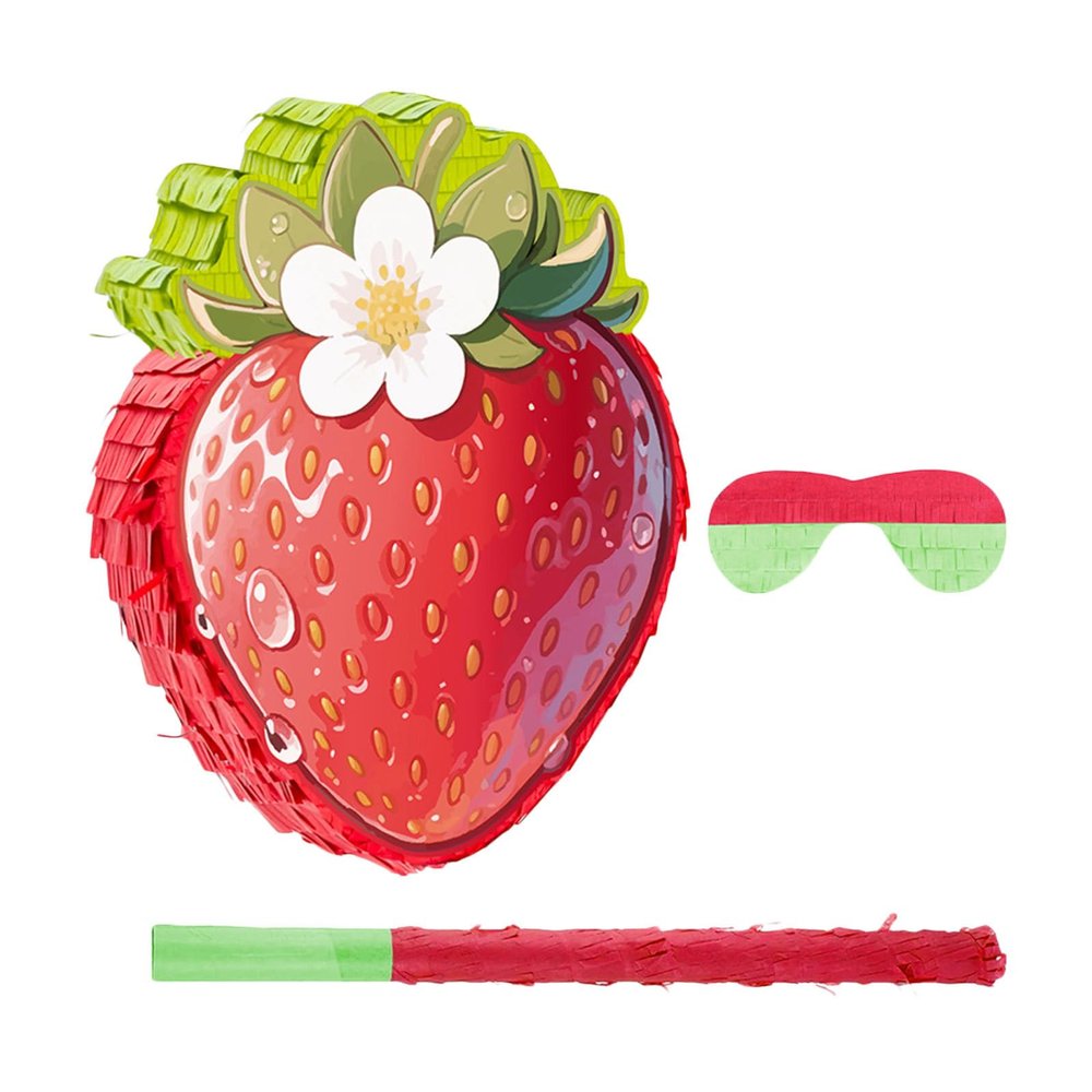 ABOOFAN 1Set Strawberry Party Decor: Pinata Summer Fruit Pinata with Stick Blindfold for Fruit Strawberry Theme First Birthday Party Favor Decor Baby Shower Activity Game Supplies