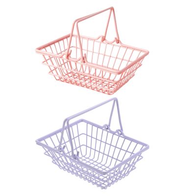 Toddmomy 2pcs Mini Shopping Basket: Cute Mini Grocery Basket with Handles - Small Wire Storage Bin for Girls Toddlers Toys Snacks Candy - Kitchen Pretend Toy