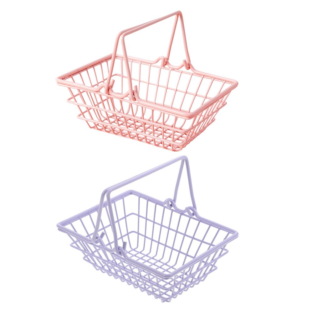 Toddmomy 2pcs Mini Shopping Basket: Cute Mini Grocery Basket with Handles - Small Wire Storage Bin for Girls Toddlers Toys Snacks Candy - Kitchen Pretend Toy