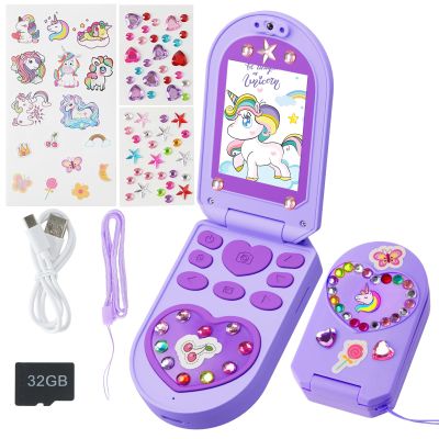 Kids Phone Toys for Girls, Christmas Birthday Gifts for Kid Age 3-8, Flip Phone Toy Mobiles with HD Dual Cameras, 1080P Video, Music Player, Games, Kid.s Camera with DIY Stickers, 32GB Card, Purple