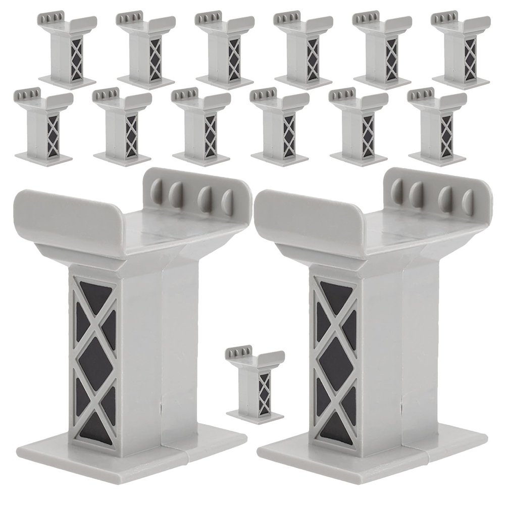 BESPORTBLE 15pcs Plastic Railway Accessories: Train Bridge Pier Track Multi Levels Support Risers Replacement High Level Blocks for All Major Brands (Grey)