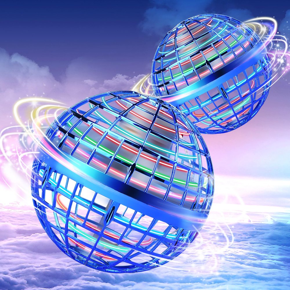 Vrainito Flying Orb Ball 2025 Upgrade, 2 Pack Hand-Controlled Flying Orb Toy, 360 Rotating Cosmic Globe Hover Ball for Kids (Blue + Blue)