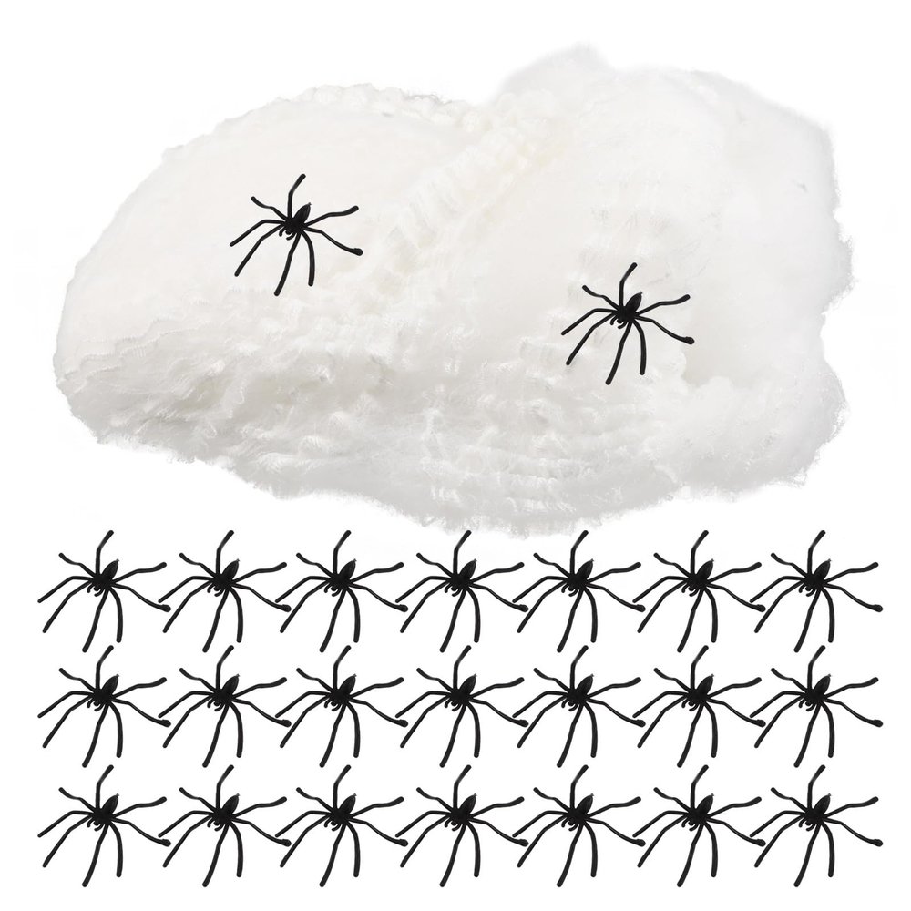 Abaodam 1 Set Halloween Spider Web with Spiders - 700sqft Glow in The Dark Stretchy Cobweb with Small Realistic Plastic Insect for Halloween Haunted House Party Decorations