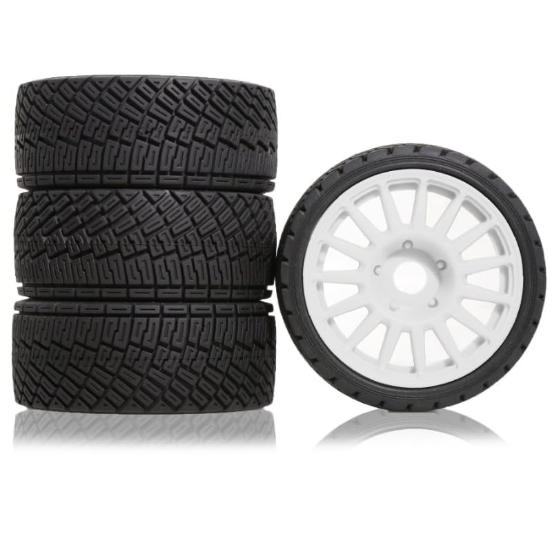 1/8 Extreme Speed RC Rally Car Tires On Road Tyres Ultra Hard Rims AND High Speed Tires 17mm HEX for 1/7 1/8 Scale Racing KM WRC C3 Redcat ARRMA HPI VRX WR8 HSP Hobao Kyosho GT2 (W233 White)