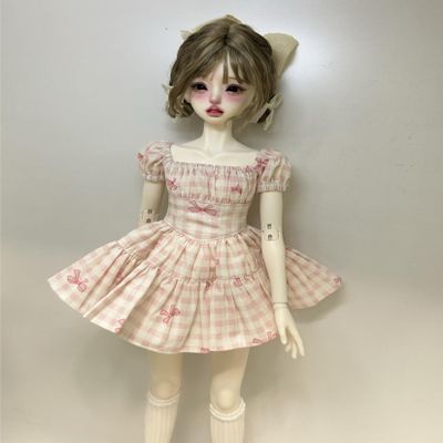 1/4 BJD Doll Clothes Accessories Pleated Shirt Dress Short Sleeve Dresses for 45cm Dolls Clothing BJD Dolls(Pink)