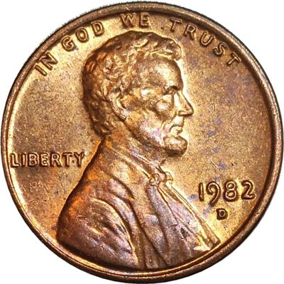 1982 D Lincoln Memorial Penny, US One Cent Coin