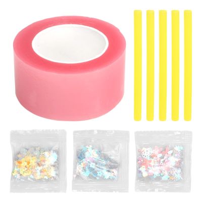 Thonlai Nano Tape Bubble Kit, Strong Transparent Elastic DIY Balloons with Colorful Straws and Decorative Fillings, for Kids Girls Boys Birthday Party Decorations (Pinkish)