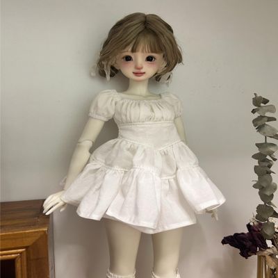 1/4 BJD Doll Clothes Accessories Short Sleeve Pleated Dress for 45cm Dolls Clothing BJD Dolls(White)