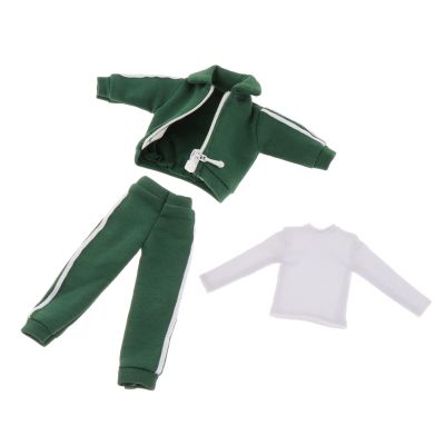 1/12 Male Action Figure Clothes Tracksuit Fashion Coat Bottoming Shirt Miniature Sweatsuits Outfits Doll Clothing Sportswear, Green
