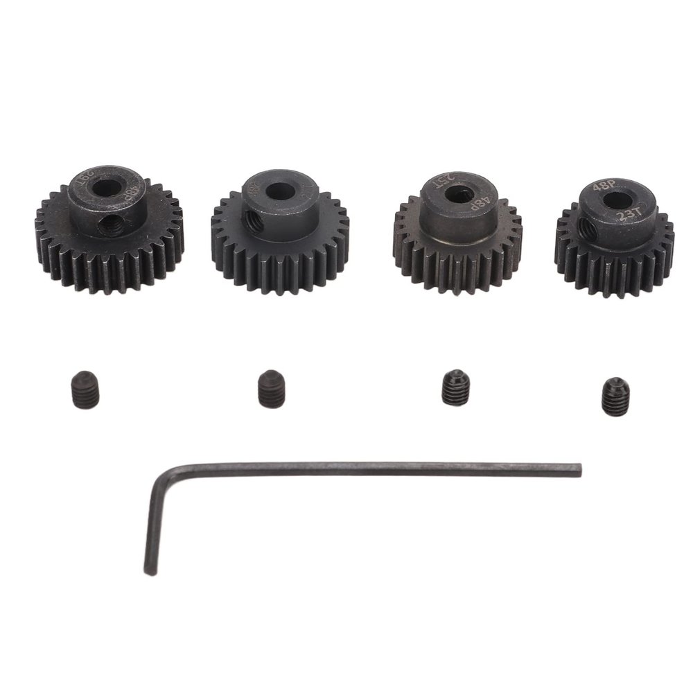 4Pcs RC Motor Pinion Gear 48P 23T 25T 27T 29T, Rustproof Metal 48P Pinion Gear Set for 1/10 RC Car, 3.175mm Shaft Brushless Motor, High Precision Powder Metallurgy Gears with