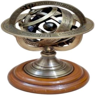 Brass Nautical Astrolabe Sphere | Rotating Armillary Zodiac Globe | Home, Office Decor and Figurines | Antique, 5 Inches.