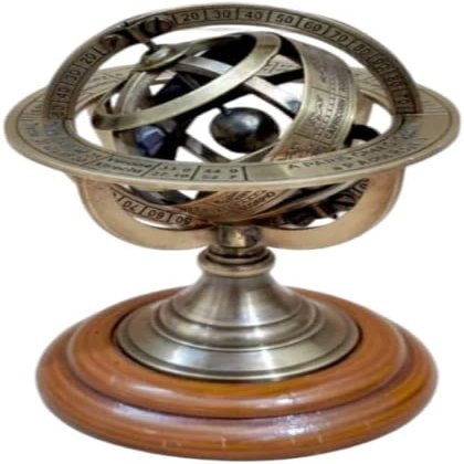 Brass Nautical Astrolabe Sphere | Rotating Armillary Zodiac Globe | Home, Office Decor and Figurines | Antique, 5 Inches.