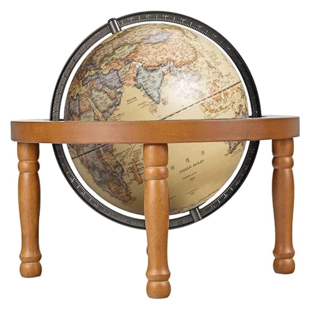 ATMRC World Globe Luminated World Globe with Four-Corner Wooden Stand Built in LED for Illuminated Night View Antique Globes for Home Office School Classroom(B)