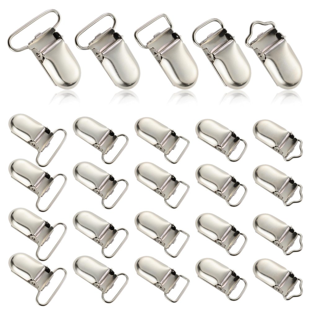 25 PCS Baby Girl Pacifier Metal Clip DIY Suspender Clips for Stroller Toy Straps Bibs Fasteners Supplies Garters Crafting Making Hardware Bulk (5-Styles, Silver)