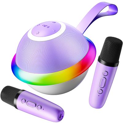 Mini Karaoke Machine for Kids with 2 Wireless Microphones, Portable Bluetooth Speaker Gift for Girls Toys 4, 5, 6, 7, 8, 9, 10, 12+ Years, LED Lights Chritmas Birthday Festival for Party, Home(Purple)