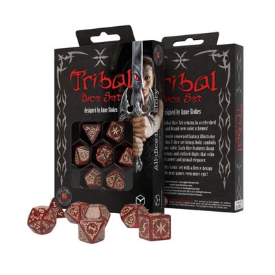 Anne Stokes Tribal Dice Set  Shimmering Red & Beige | Q Workshop 7 Polyhedral RPG Dice | Official Licensed Fantasy Dice