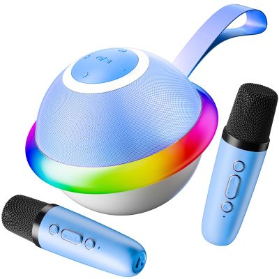 Kids Karaoke Machine for Boys Girls with Dual Microphones for Ages 3-12, Youth Karaoke Machine for Children, Bluetooth Speaker, Purple, Portable Design, 2 Wireless Mics-Blue