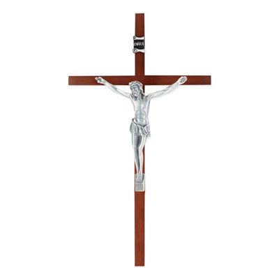 10" Wood Crucifix with Silver Finish Corpus-