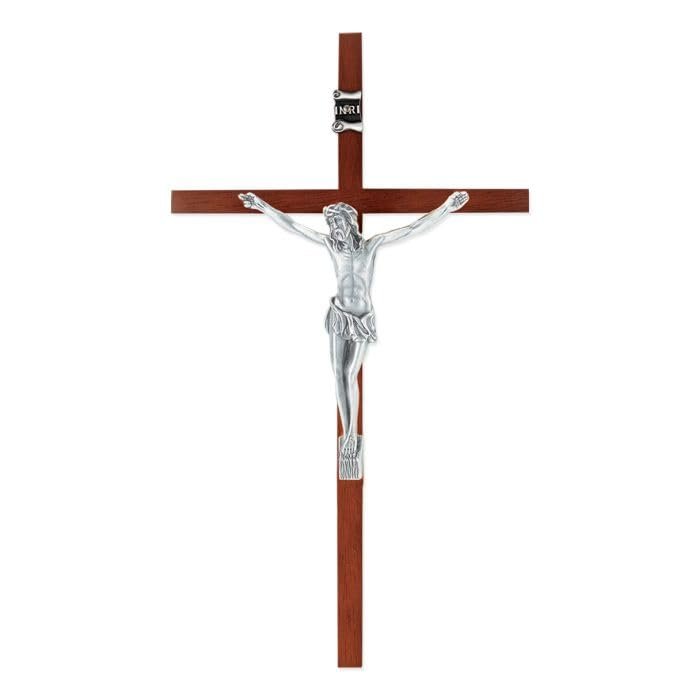 10" Wood Crucifix with Silver Finish Corpus-